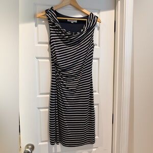 LOFT Striped Dress in Navy and Cream